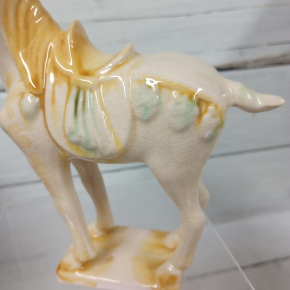Vintage Chinese Tang Dynasty Style Sancai Crackle Glazed Pottery War Horse Figur - Picture 3 of 8